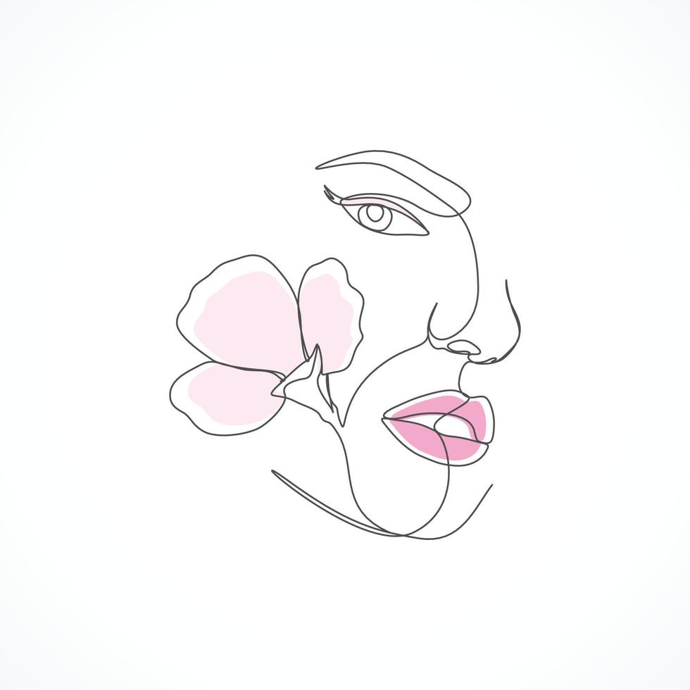 arte de línea de cara de mujer, mujer minimalista, contorno de cara de dama, concepto de belleza de moda vector