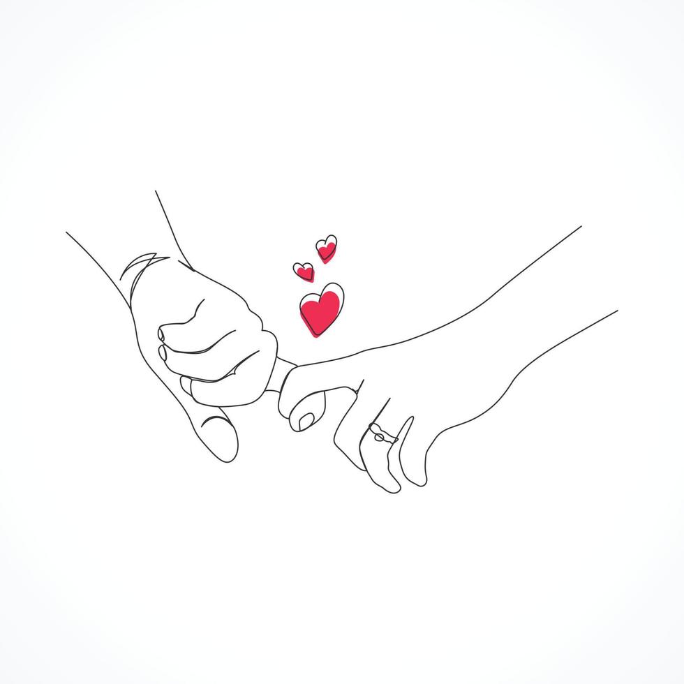 One line Holding hands pinky promise concept line art vector