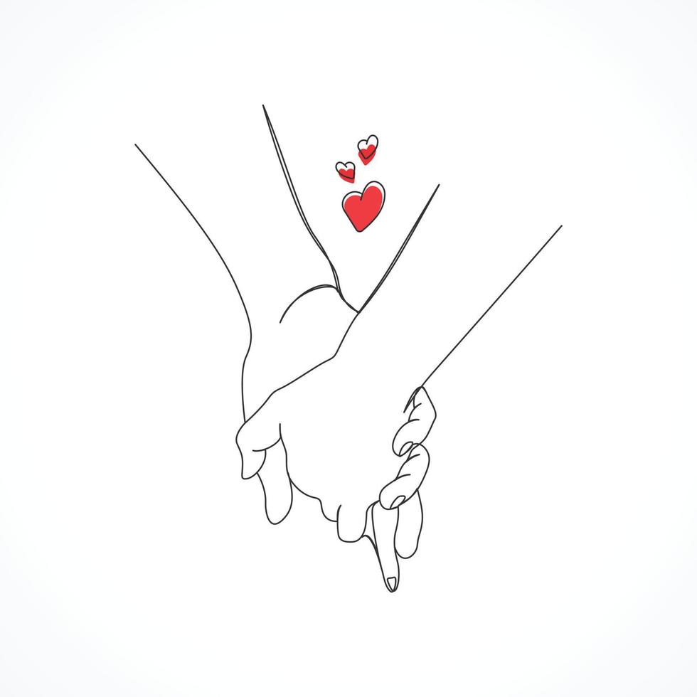 Single line Holding hands pinky promise line art vector