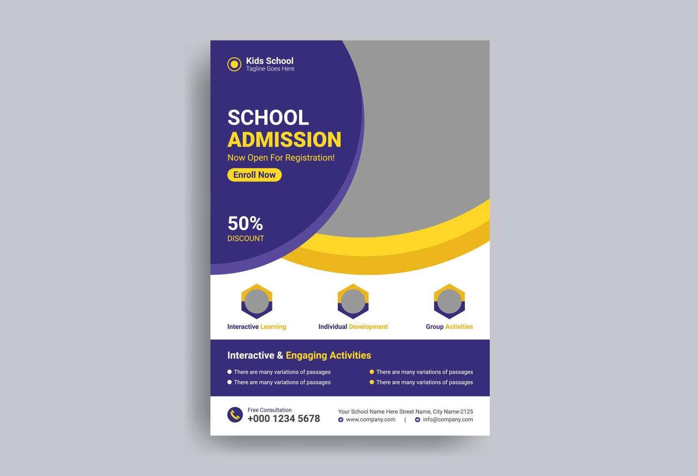 folleto de admisión a la educación de los niños de la escuela vector