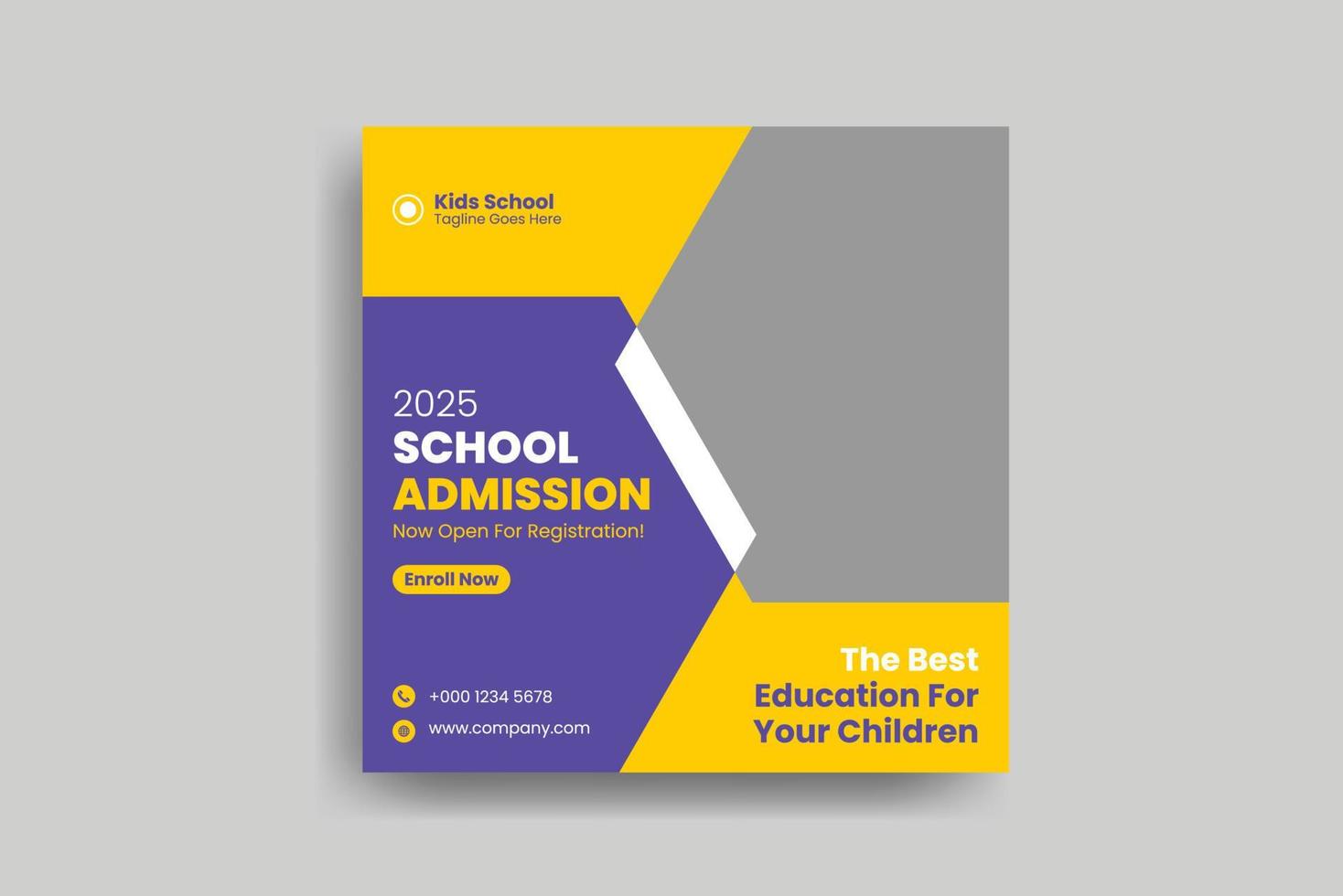 School kids education admission social media post design vector