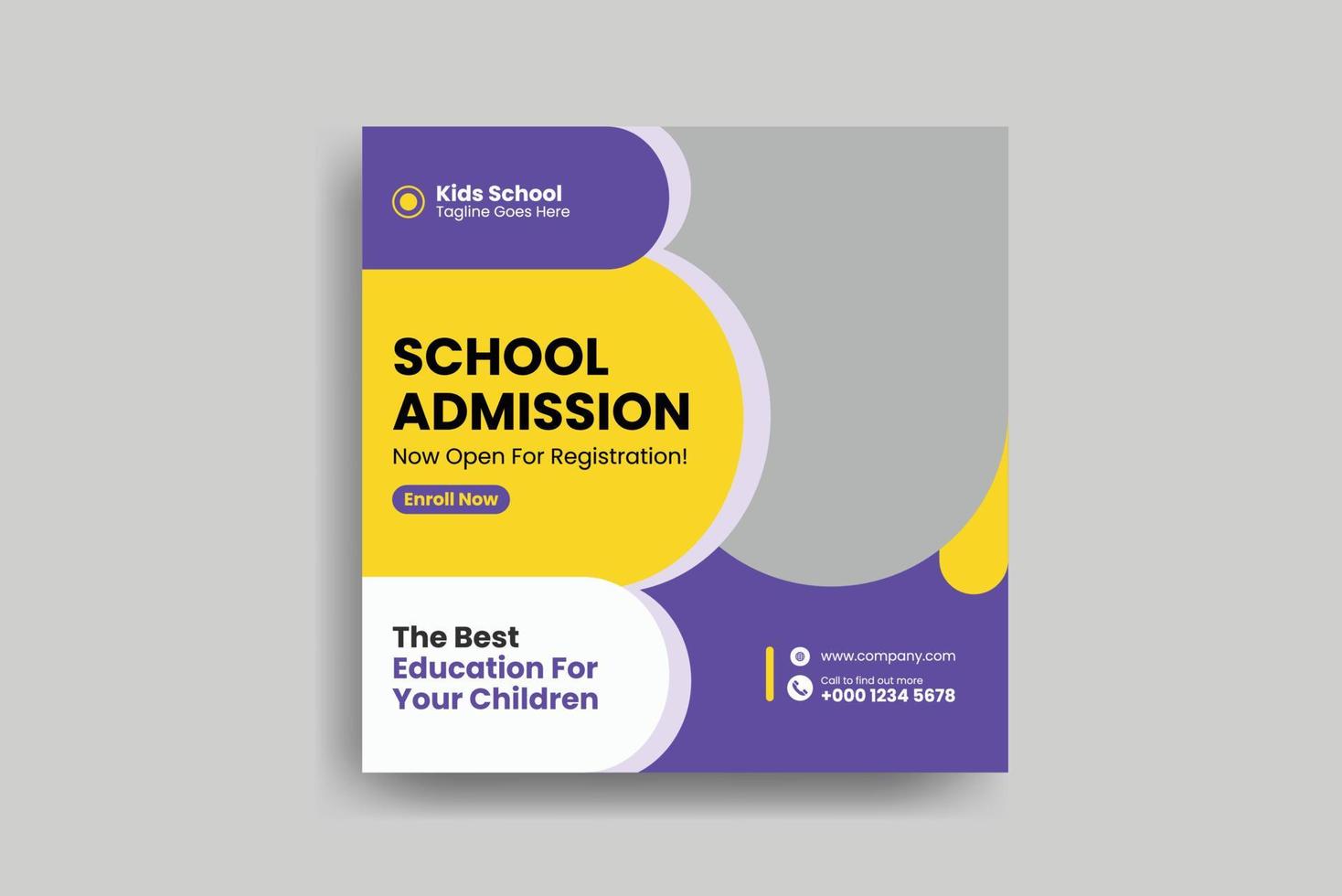 School kids education admission social media post design vector