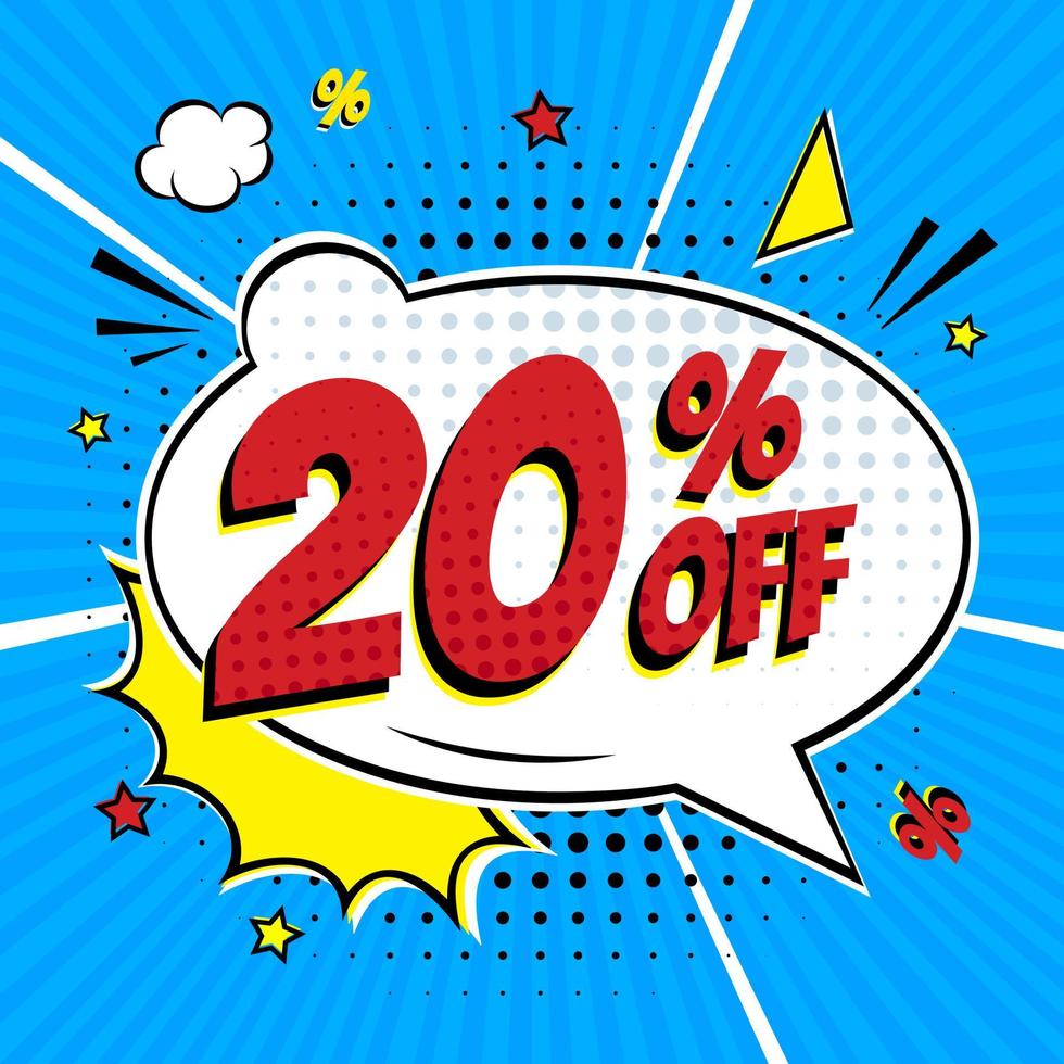Comic lettering 20 percent off SALE in the speech bubble comic style vector