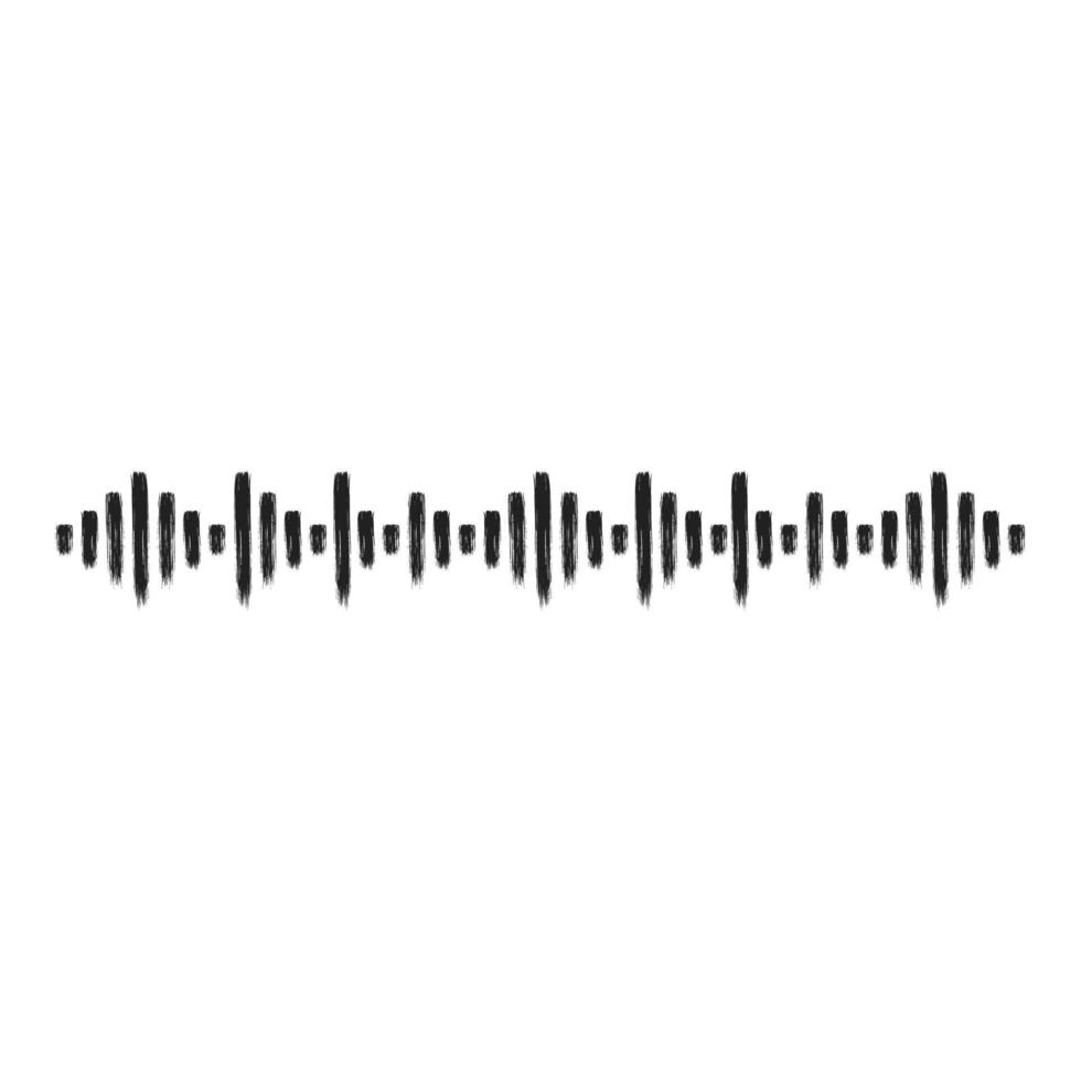 Hand drawn brush stroke dirty art sound wave symbol icon sign isolated on white background. Black and white composition of the symbol digital equalizer of audio sound wave. vector