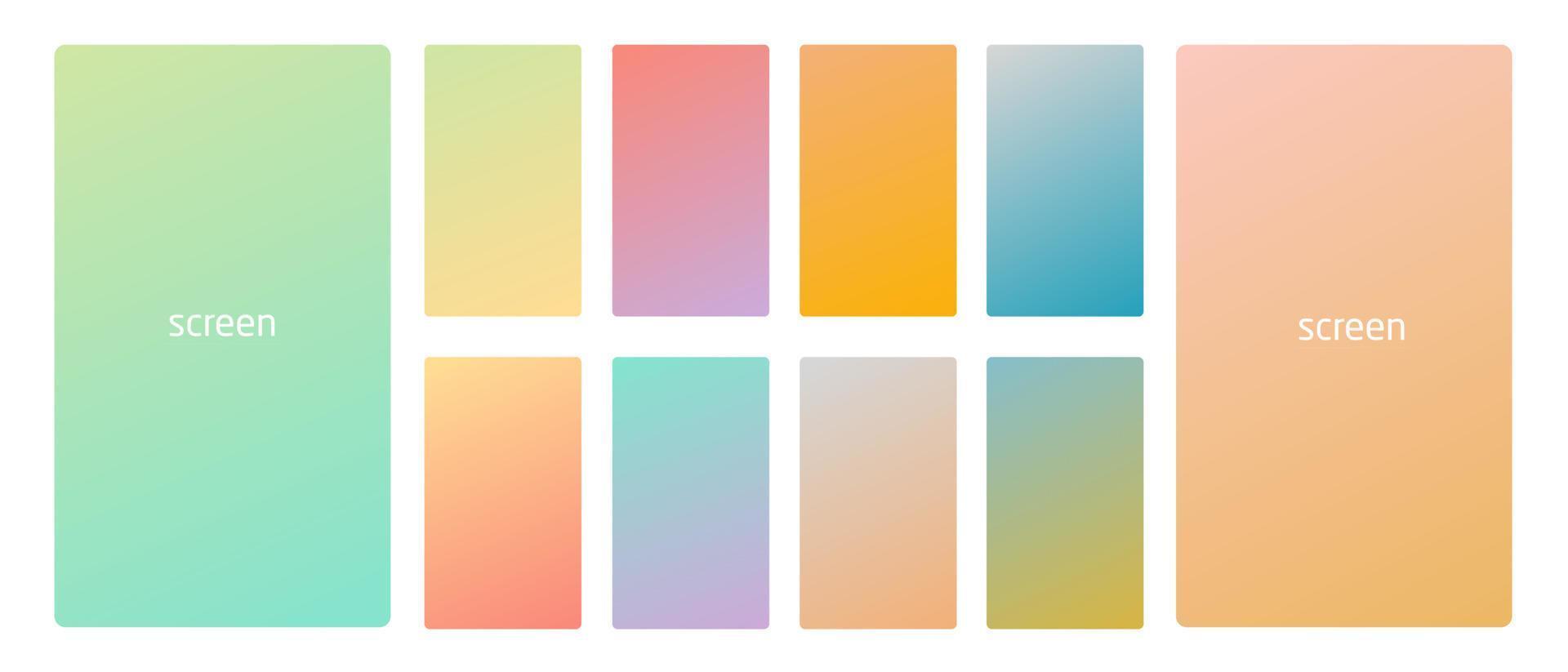 Vibrant and soft pastel gradient smooth color background set for devices, pc and modern smartphone screen soft pastel color backgrounds vector ux and ui design illustration.