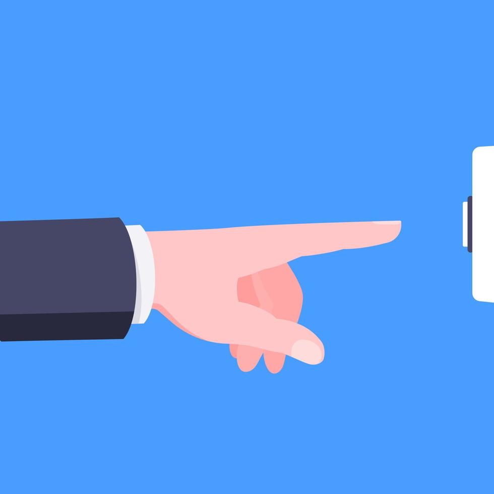 Male hand pushes doorbell button flat style design vector illustration