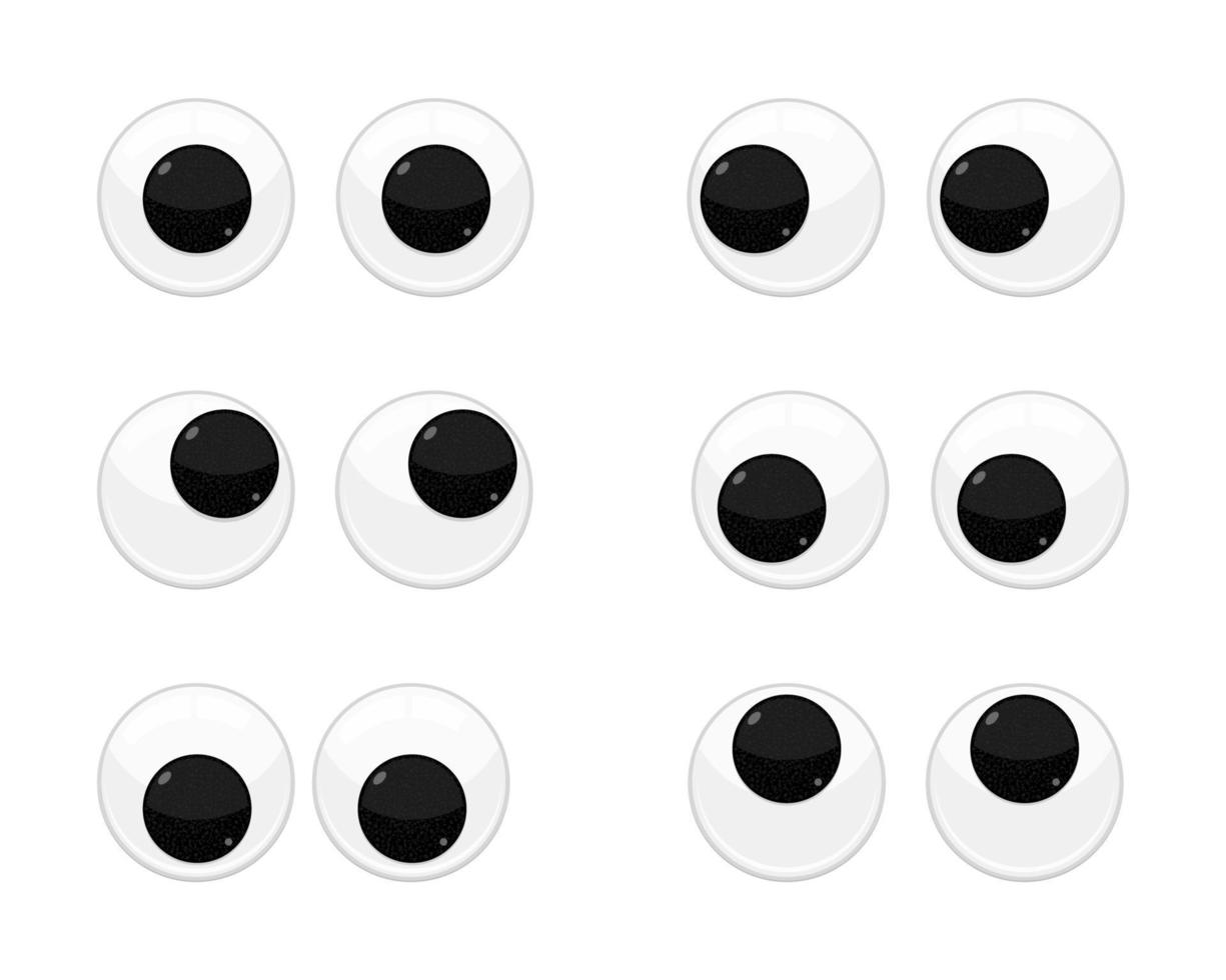 Plastic toy safety wobbly eyes flat style design vector illustration set isolated on white background.