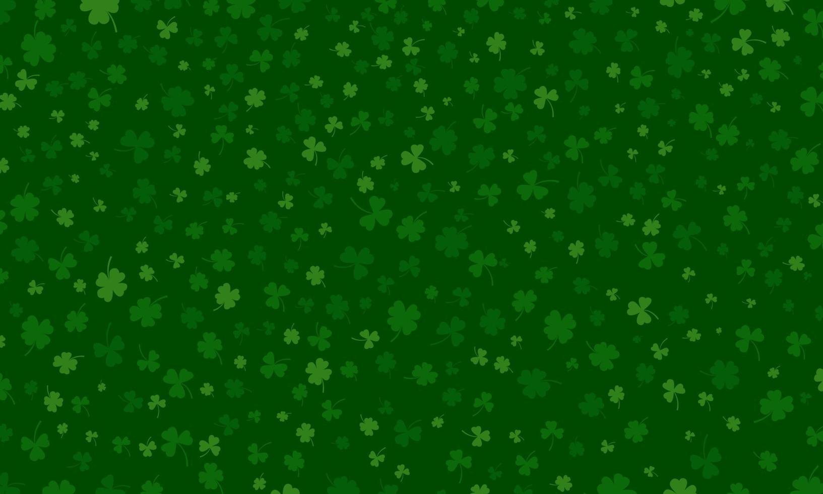 Shamrock or green clover leaves pattern background flat design vector illustration isolated on dark green background.