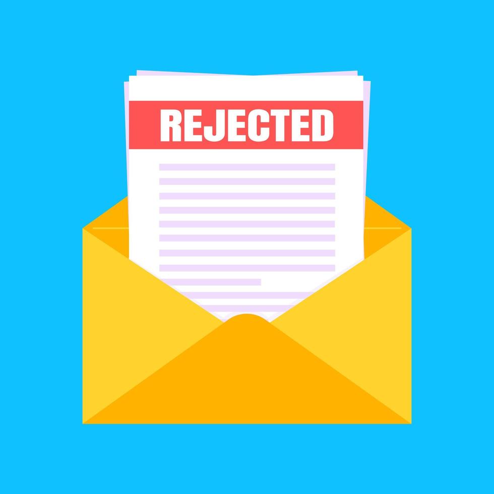 College or university reject letter with envelope and paper sheets document email. vector