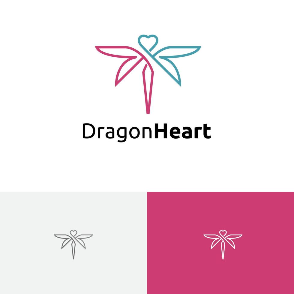 Heart Love Dragonfly Insect Wings Fly Nature Logo Symbol Idea vector