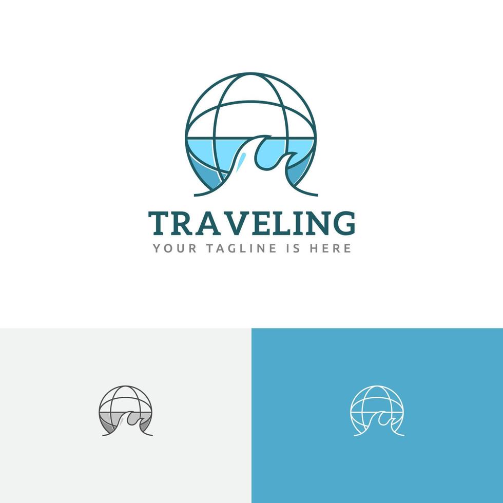 playa mar mundo globo gira viajes vacaciones vacaciones agencia logo vector