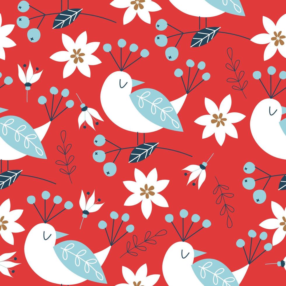Spring seamless pattern with decorative birds. vector