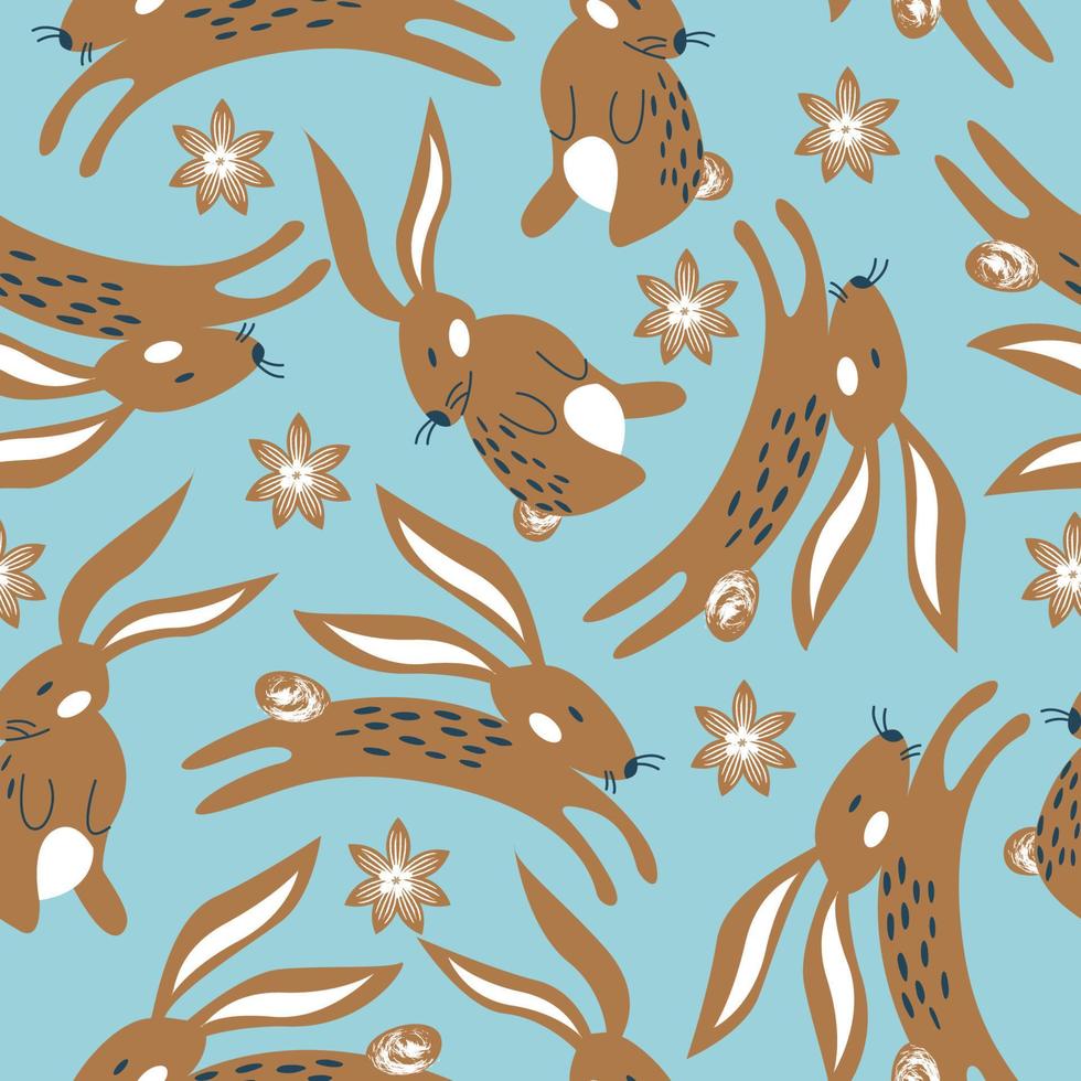 Spring seamless pattern. Easter pattern with cute bunnies. vector