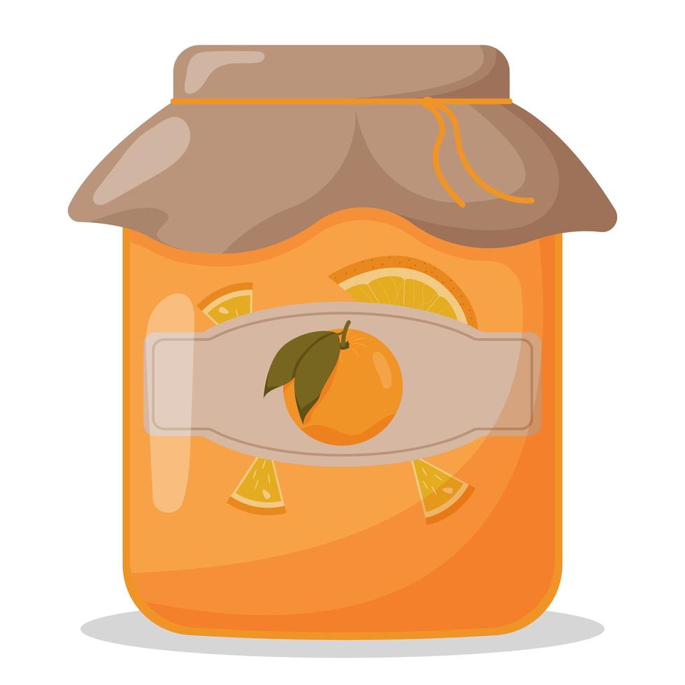 Glass jar of orange jam with closed lid. Cute vector illustration