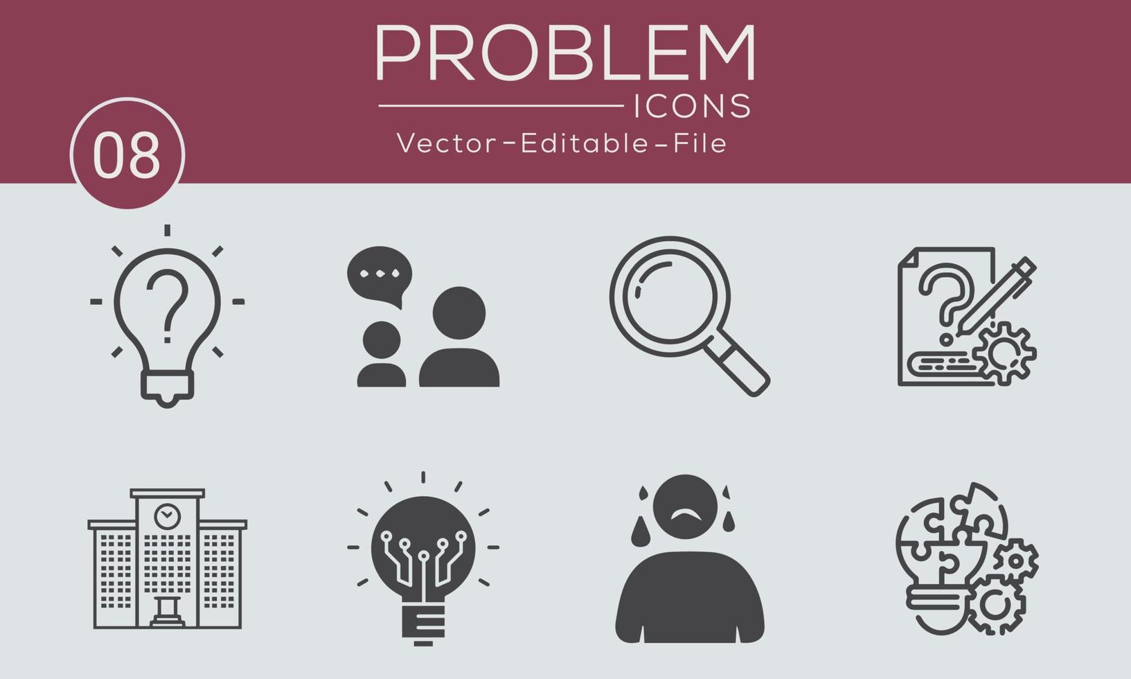 Problem concept icons set. Contains such icons problem solving, depression, analyze, solution and more, can be used for web and apps. Free vector available.