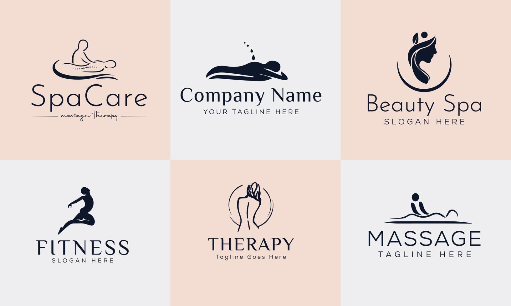 conjunto de elementos de spa logotipo dibujado a mano con cuerpo y hojas. logo para spa y salón de belleza, boutique, terapia de masaje, tienda orgánica, relajación, cuerpo de mujer, yoga, tienda de cosméticos. vector libre