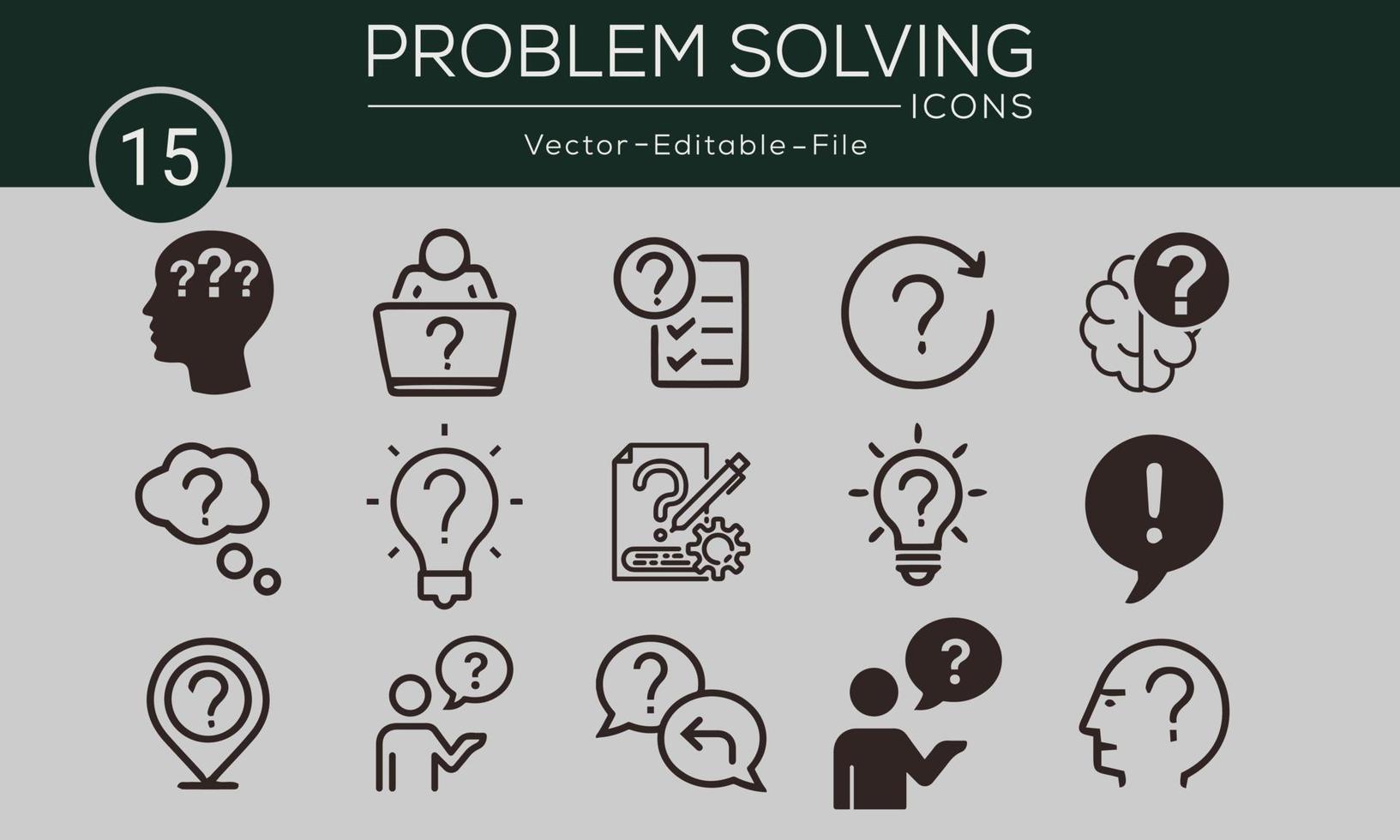 Problem-solving concept icons set. Contains such icons problem solving, depression, analyze, solution and more, can be used for web and apps. Free vector available.