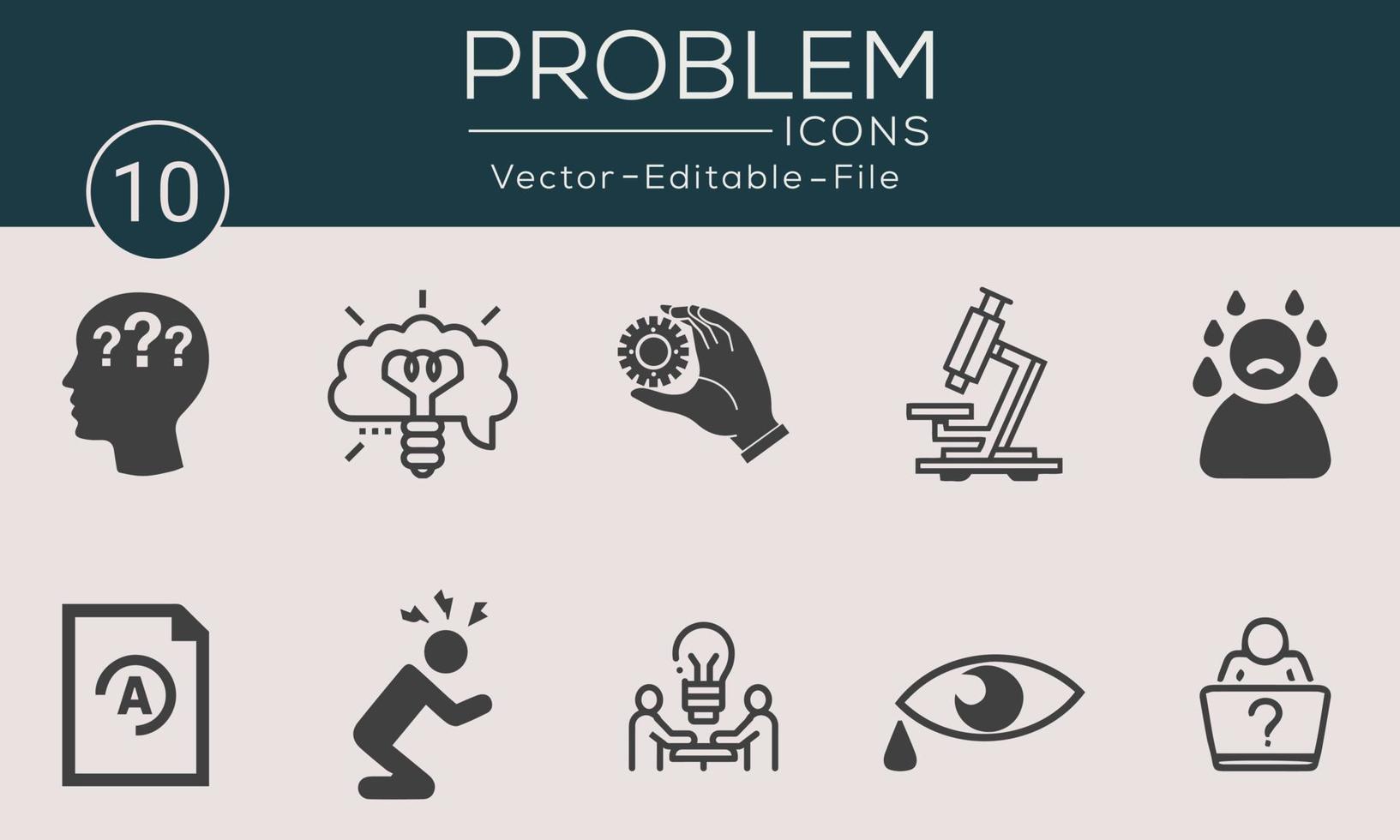 conjunto de iconos de concepto de problema. contiene íconos tales como resolución de problemas, depresión, análisis, solución y más, se pueden usar para web y aplicaciones. vector libre disponible.