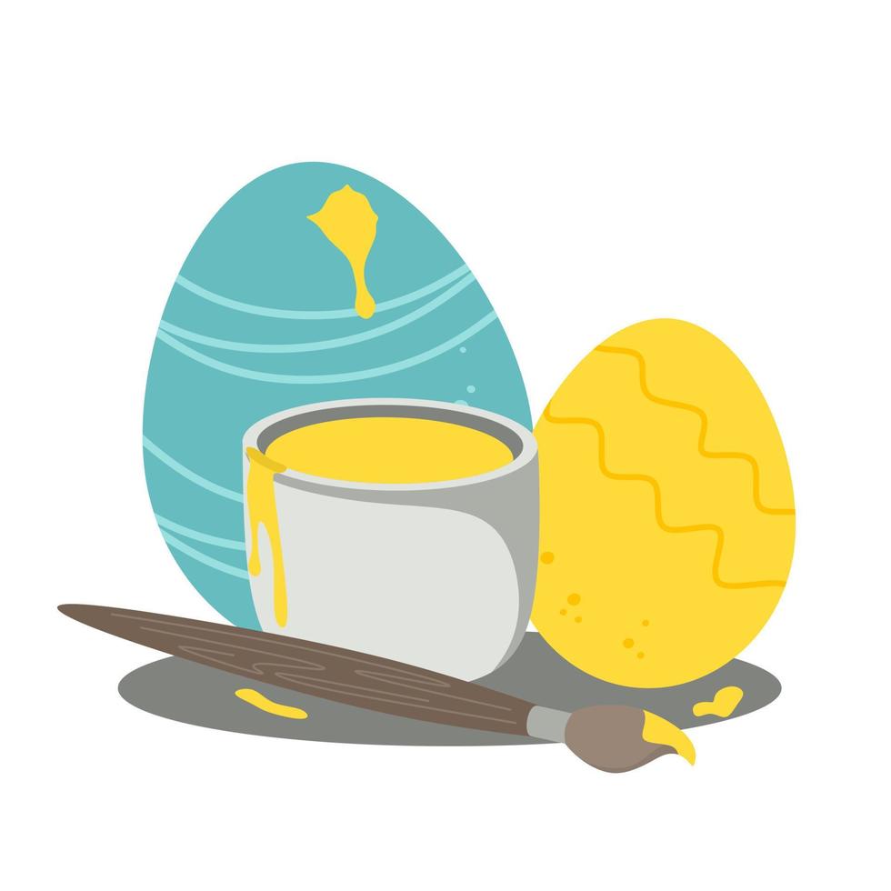 Pascua para colorear huevos con pinturas. ilustración vectorial en un estilo plano aislado en un fondo blanco vector