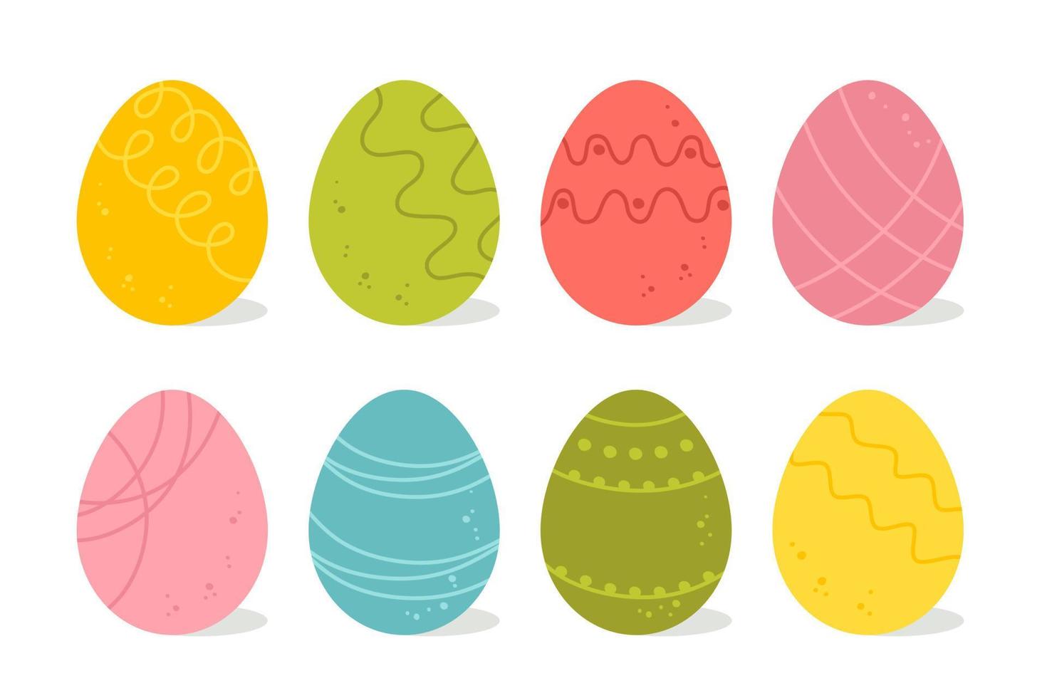 A set of eggs for a happy Easter with patterns. Vector illustration in a flat style isolated on a white background