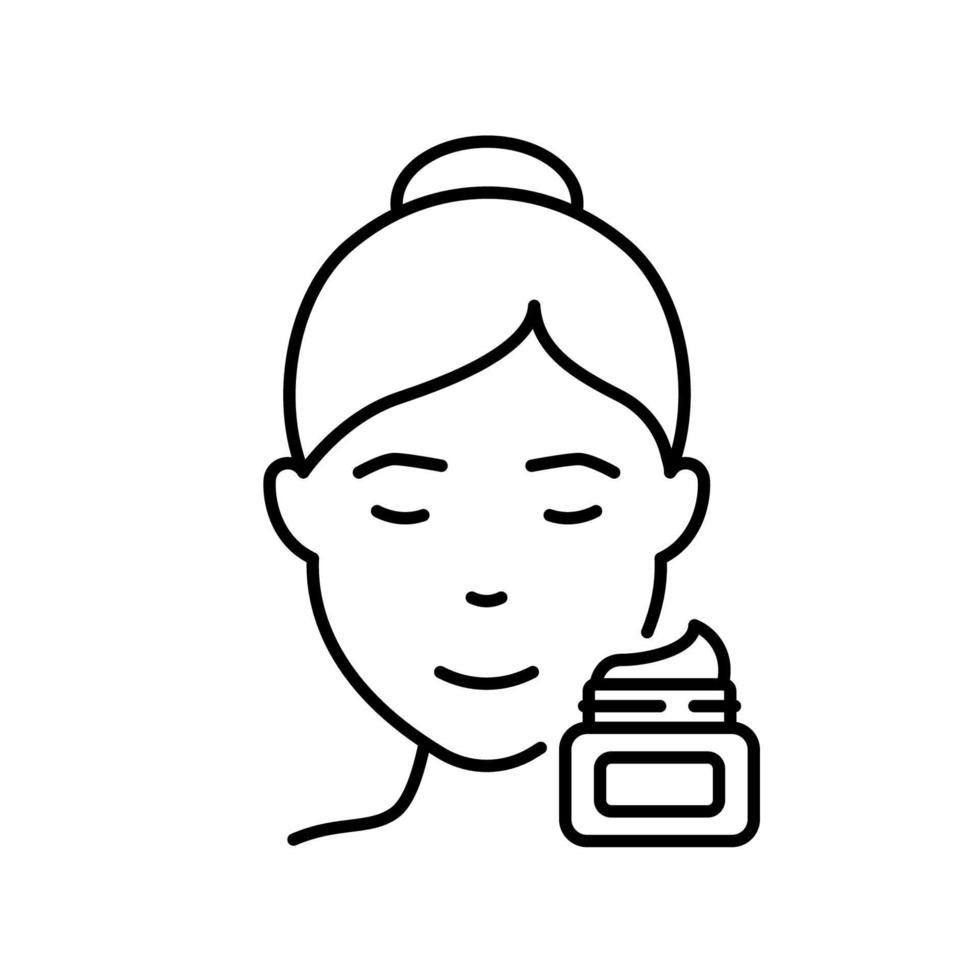 Moisturizing Cream for Skin Line Icon. Woman Use Daily or Night Cream, Gel, Foam, Mousse or Soap Linear Icon. Sunscreen, Sun Block Cream Outline Icon. Isolated Vector Illustration.