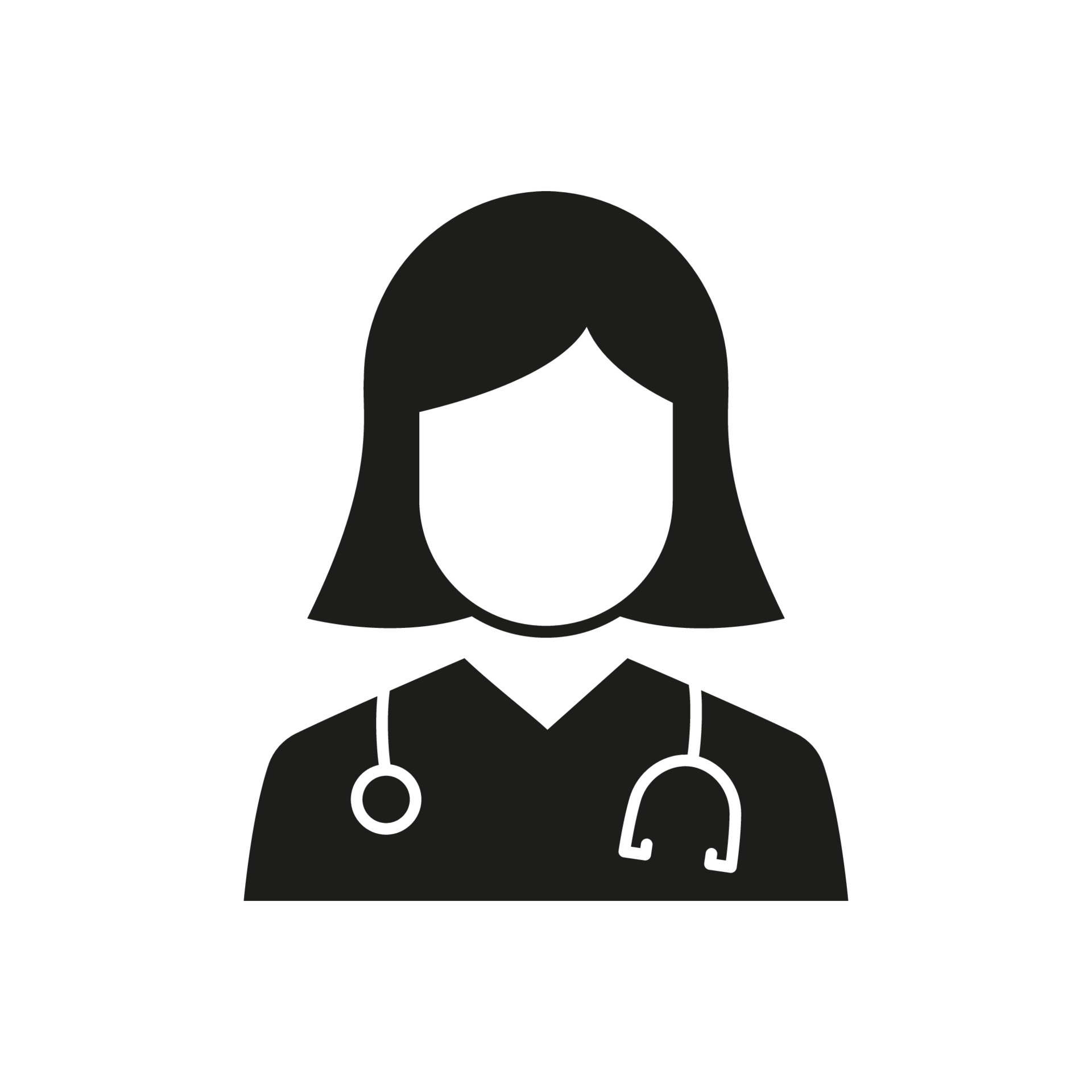 Professional Doctor with Stethoscope Silhouette Icon. Female