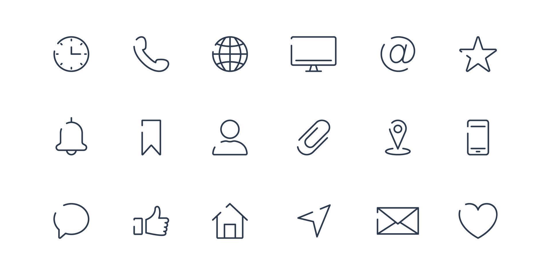 Contact Line Icon. Communication symbol in simple minimalism. Simple User Interface Linear Icon in Flat Style. Address, Mobile Phone, Mail Pictogram. Vector illustration.