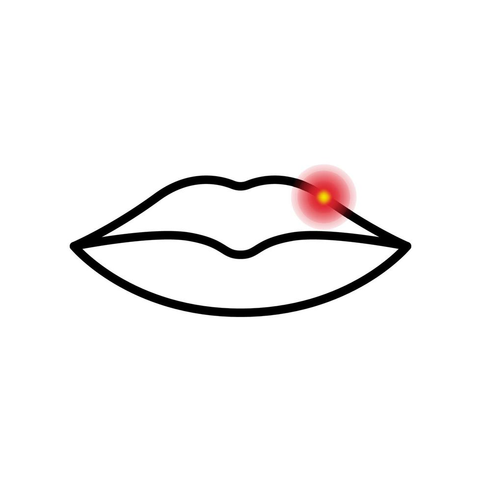 herpes en el icono de la línea de los labios. Pictograma de cancro de dolor lineal labial. ampolla, fiebre, dolor, infección en el icono del contorno de los labios. enfermedad del virus del herpes. ilustración vectorial aislada. vector