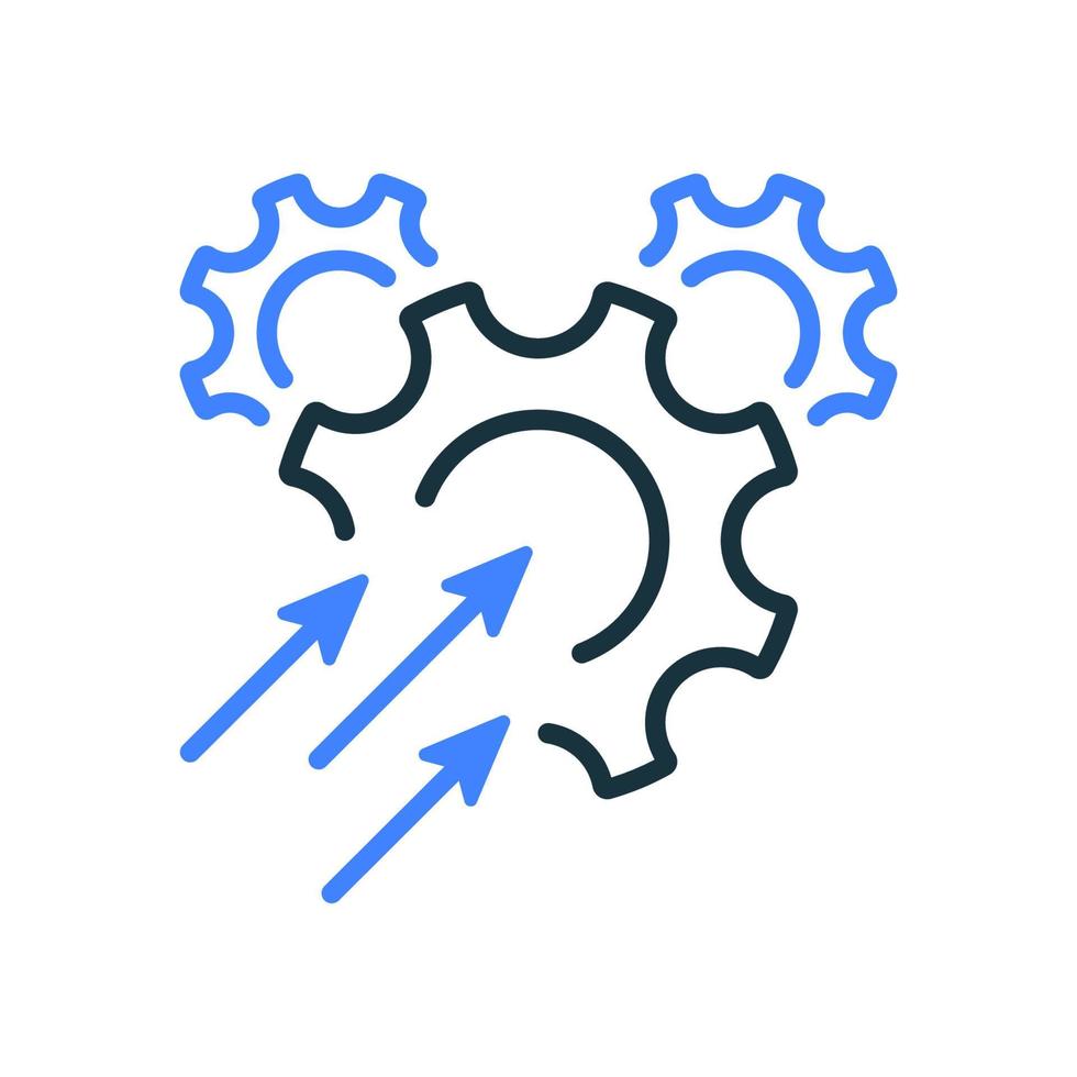 Efficiency, Operational and Production Growth Line Icon. Productivity Industry Process and Business Efficacy Optimize Outline Icon. Gear with Increase Arrow. Vector Illustration.