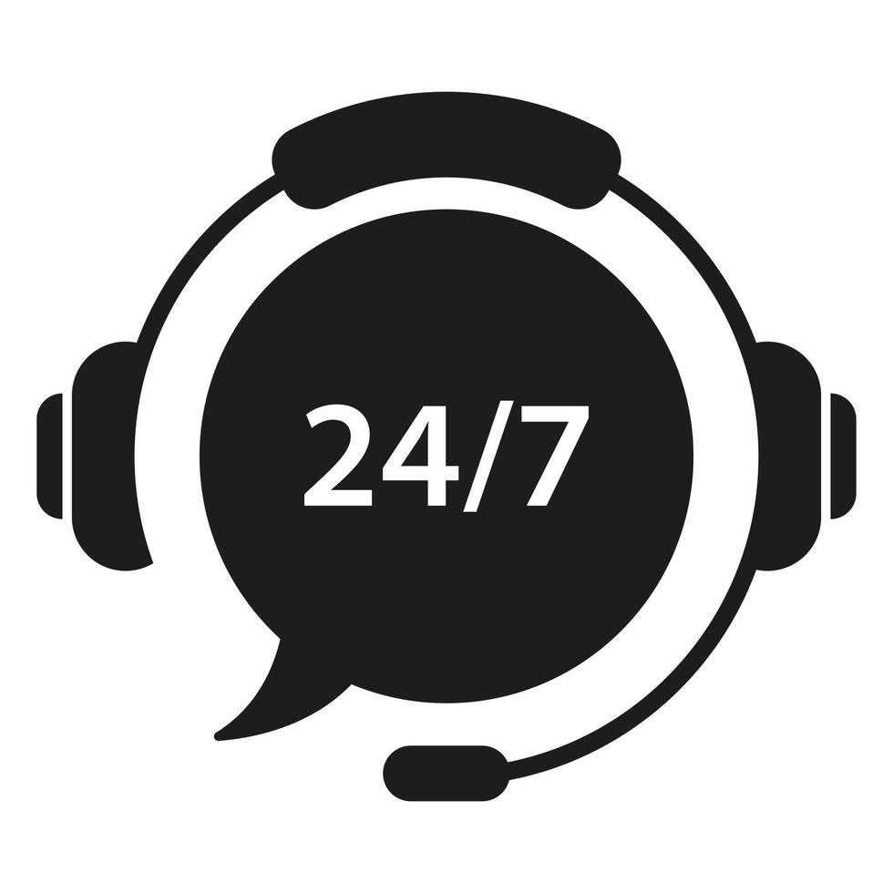 Support Customer 24 7 Silhouette Icon. Help Service Call Center Logo. Headphone with Bubble Around the Clock Hotline Concept. Telephone Center for Help Customers Sign. Isolated Vector Illustration.