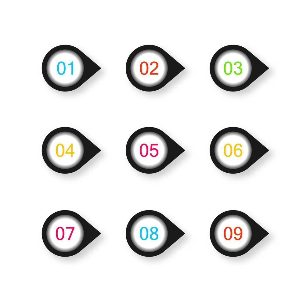 3d Markers With Number 1 To 9. Black set of nine numbers. Vector