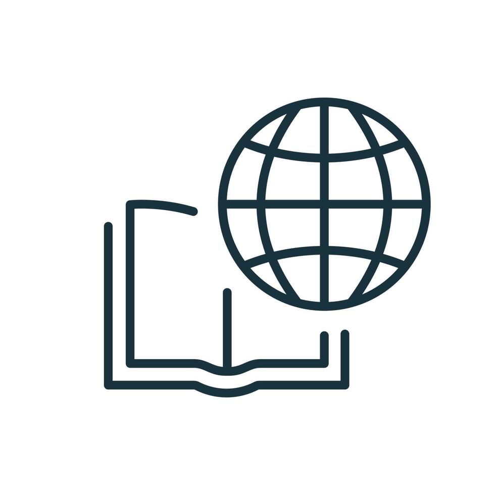 International Education Line Icon. Global Learning, Distance Education and Online Courses. Academy Online Learn and Library. Open Book with Globe Linear Icon. Vector illustration