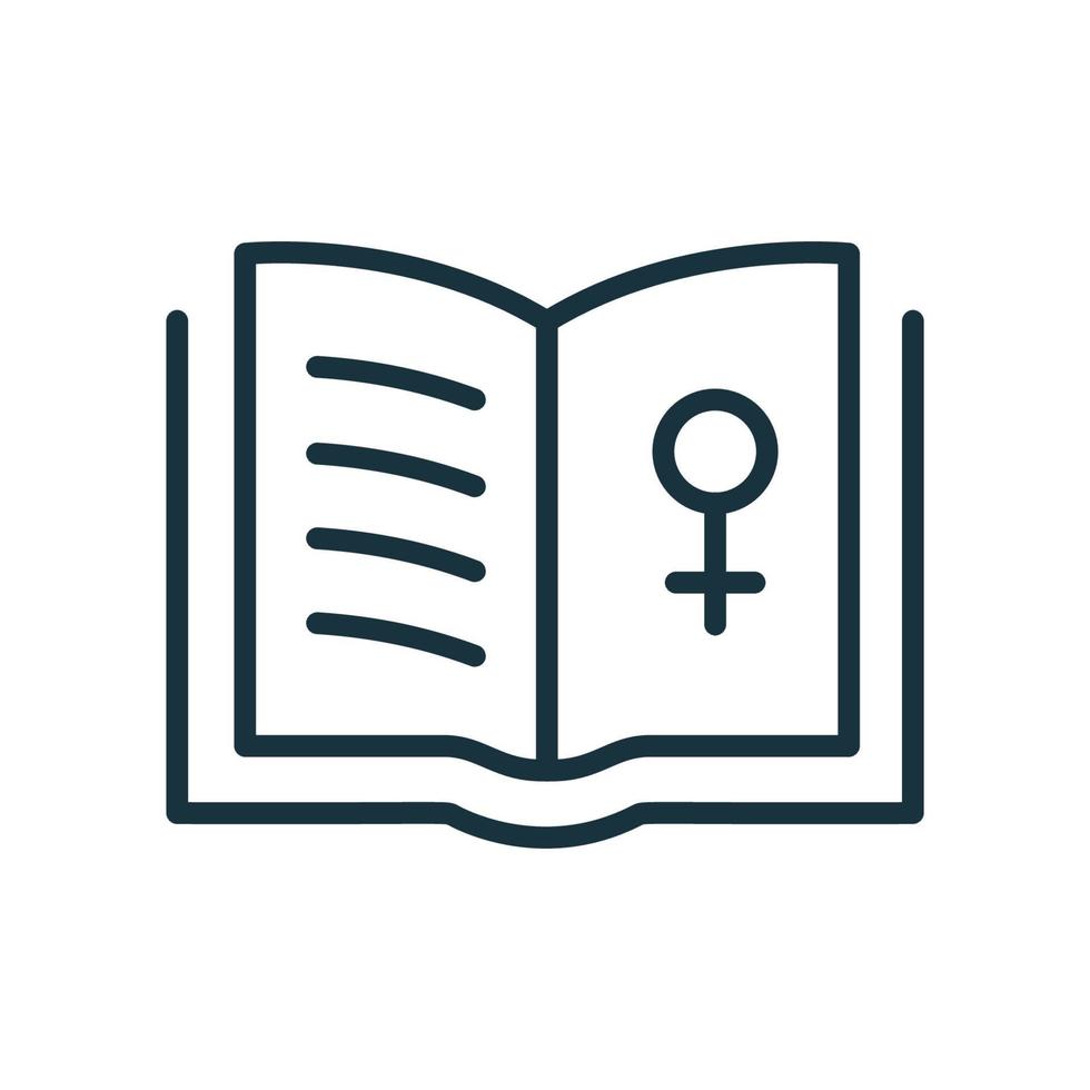 Book of Women Rights. Girl Power, Female Empowerment Line Icon. Sign of Feminism and Women Equality. Vector illustration.