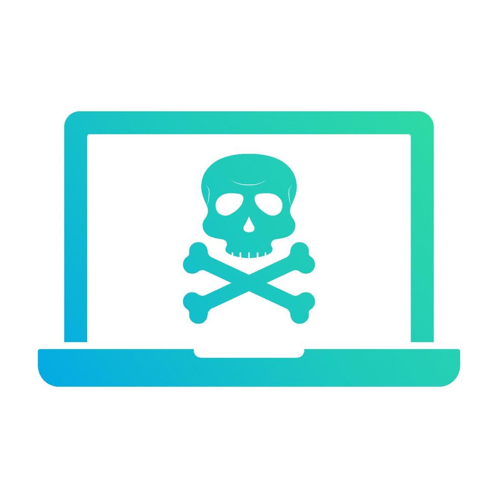 Virus Alert Icon. Laptop with Virus. Cyber Attack Alert Icon with Skull. Phishing Scam concept. Hacker Attack, Phishing and Fraud. Vector illustration.