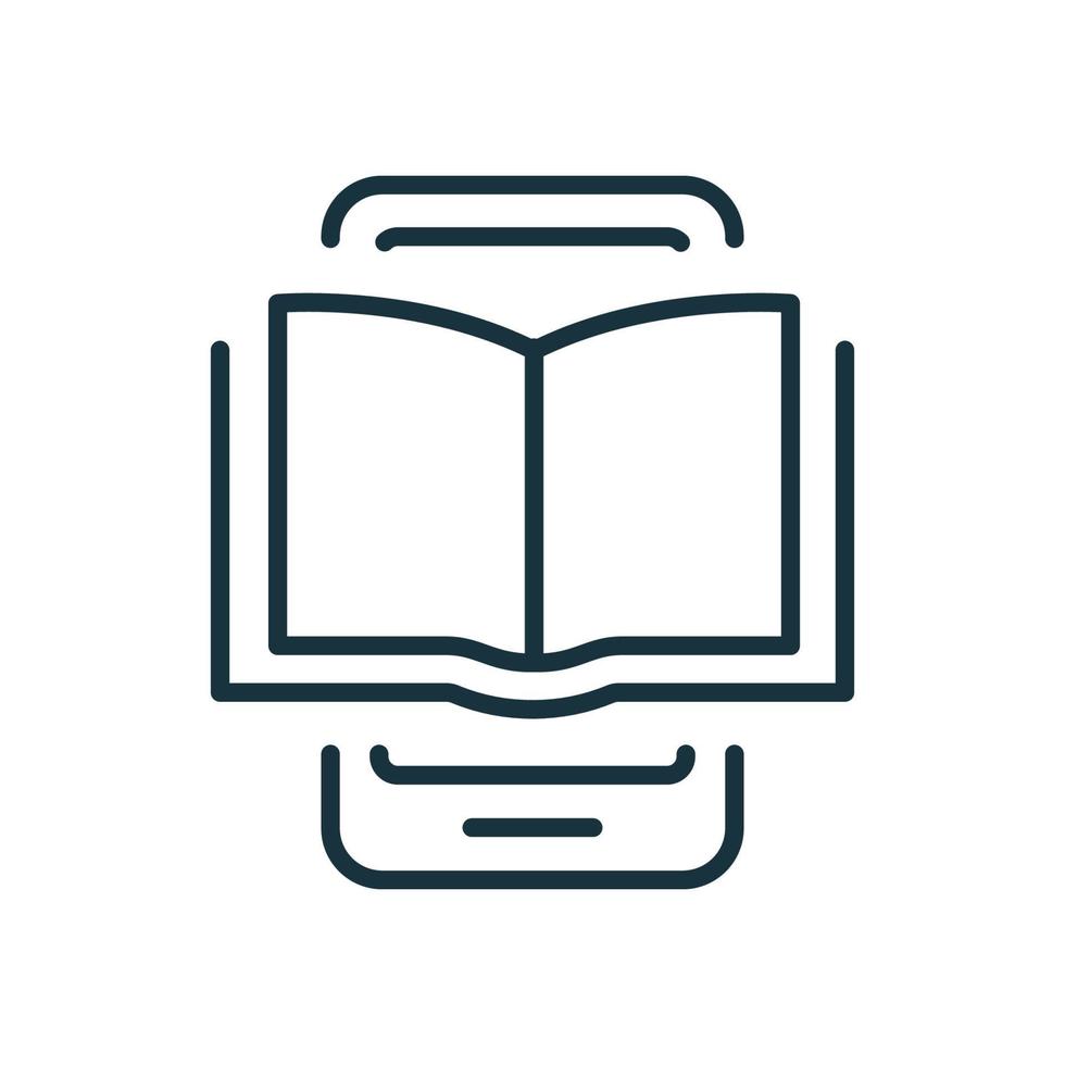 Ebook Line Icon on Mobile Phone. Electronic Book Device for Education and Learning. E-book Reader, E-reader linear icon. Smartphone with Open Ebook pictogram. Vector illustration