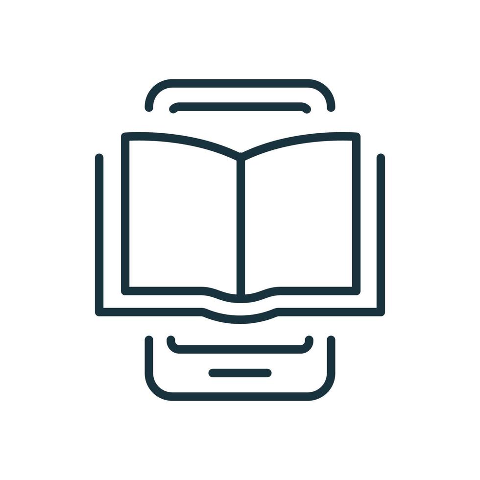 Ebook Line Icon on Mobile Phone. Electronic Book Device for Education and Learning. E-book Reader, E-reader linear icon. Smartphone with Open Ebook pictogram. Vector illustration