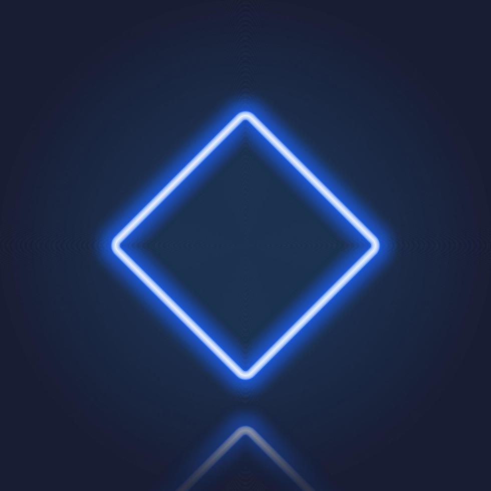 Blue Realistic Neon Frame with Glowing Border on Dark Background. Rhombus Neon Banner with Reflection Effect. Electric Light Rhombus. Isolated Vector Illustration.