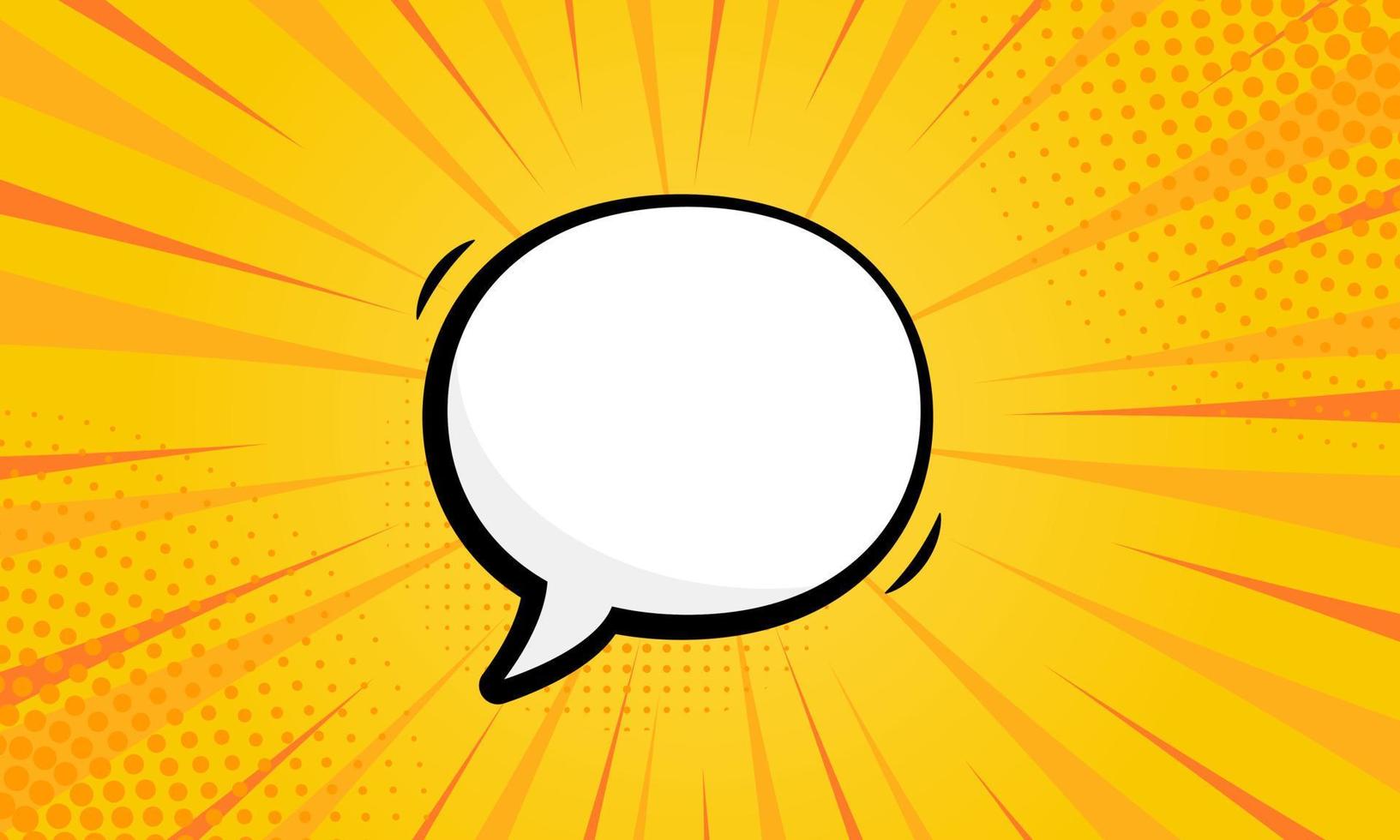Speech Bubble Pictogram on Yellow Pop Art Background with Halftone. Cartoon Blank White Speech Bubble for Text Message. Comic Retro Balloon for Dialog. Isolated Vector Illustration.