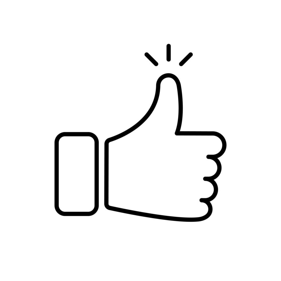 Hand Thumb Up Line Icon. Gesture Finger Up Symbol Outline Pictogram. Like, Good, Okay, Cool, Nice Button Icon. Social Media Sign. Isolated Vector Illustration.