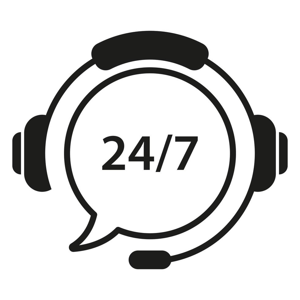 soporte al cliente 24 icono de 7 líneas. auriculares con burbuja durante todo el día concepto de línea directa. logotipo del centro de llamadas del servicio de ayuda. centro telefónico para ayudar a los clientes a firmar. ilustración vectorial aislada. vector
