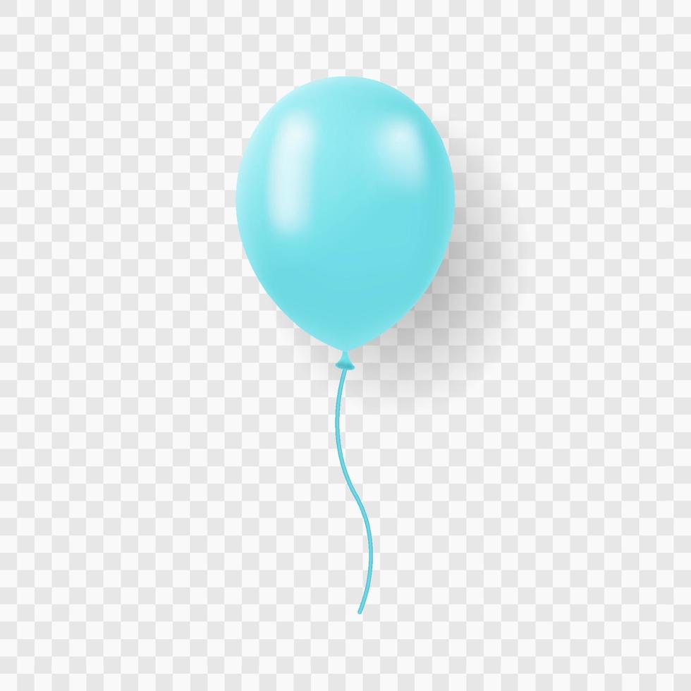 Single Blue Balloon with Ribbon for Party, Birthday, Anniversary, Celebration. Blue Realistic Ballon on Transparent Background. Round Air Ball with String. Isolated Vector Illustration.