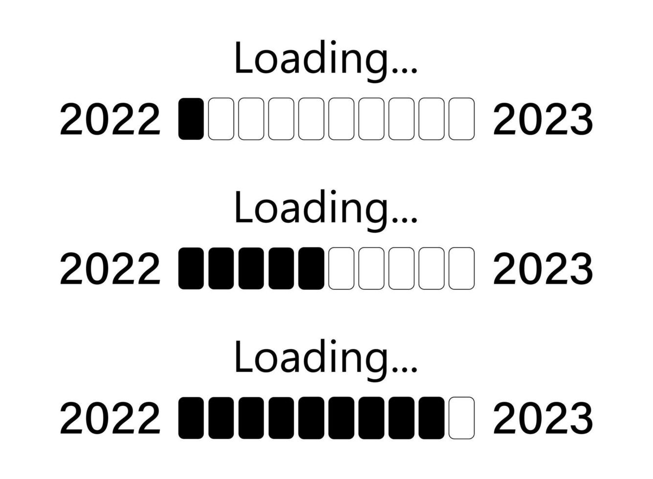 Set progress bar showing loading of 2022 vector. From 2021 to 2022 year. Vector