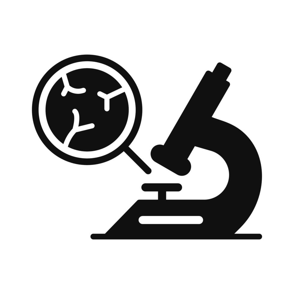 Research of Gene Modified Meat by Microscope Silhouette Icon. Dna Molecule, Meat Structure Black Pictogram. Artificial Food Concept. Genetic Cultured Meat Icon. Isolated Vector Illustration.