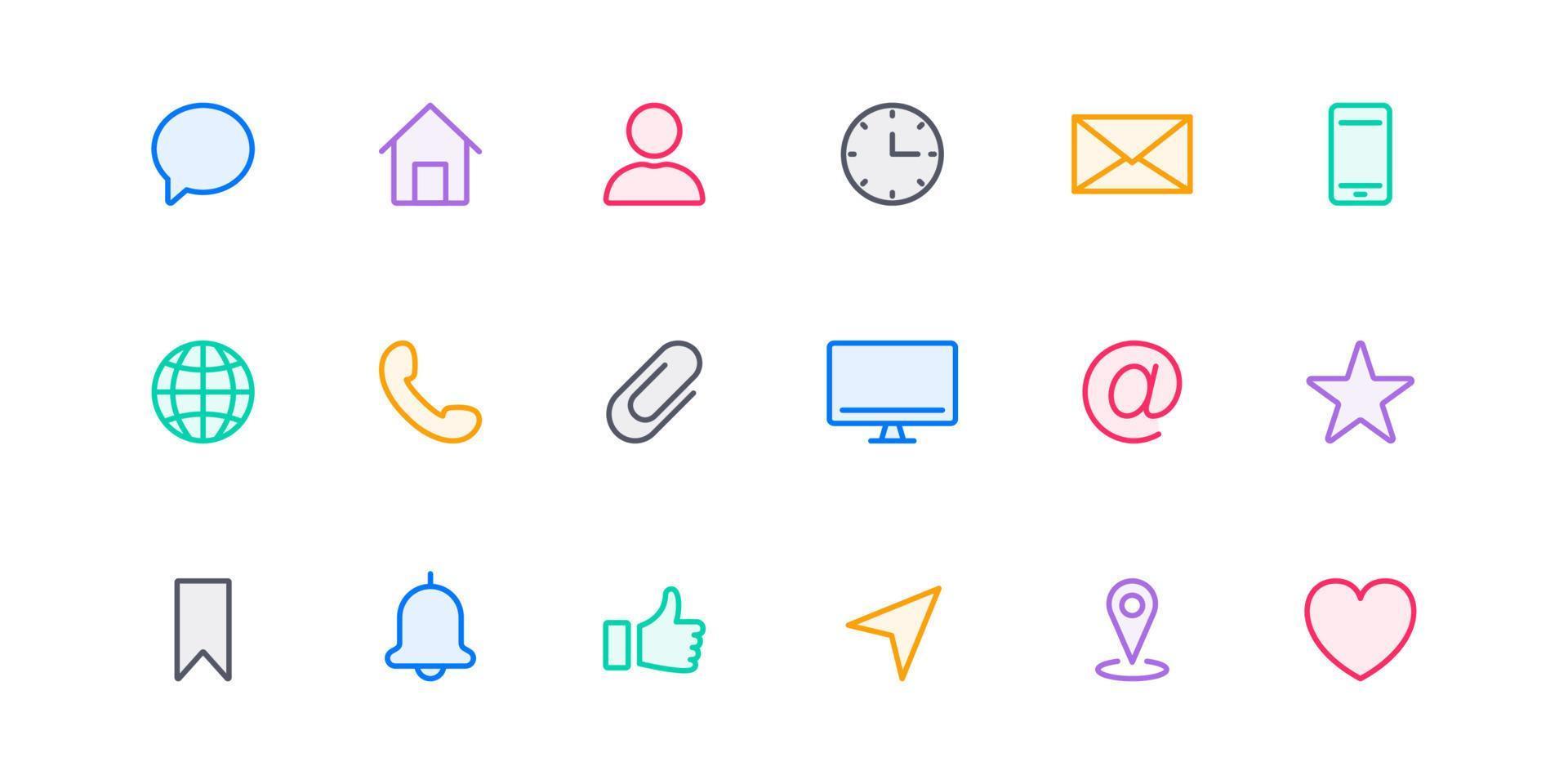 Business Card Line Icon Set. Colorful Simple Communication Linear Icon. Set of Website Pictogram. Contact Info Pictogram. Address, Email, Phone, Message, Chat. Vector illustration