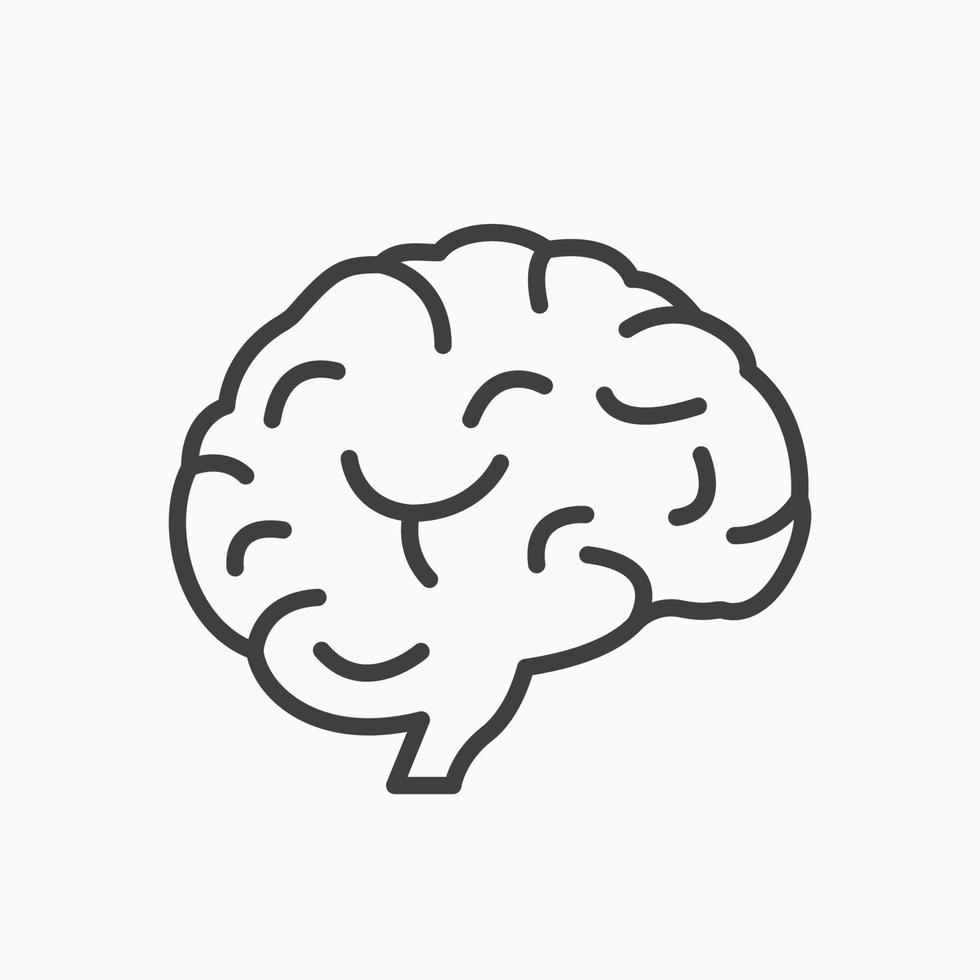 Human Brain Line Icon. Symbol of Wisdom, Memory, Mind, Creative Idea and Intelligence. Brain in Flat Style. Internal Organ Linear Icon. Vector illustration.