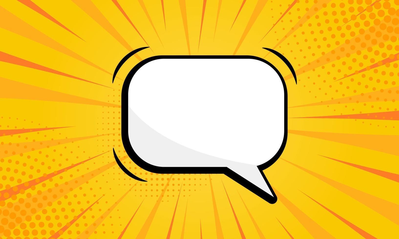 Retro Comic Bubble on Yellow Pop Art Background. Cartoon Blank White Speech Bubble for Text Message with Halftone. Isolated Vector Illustration.