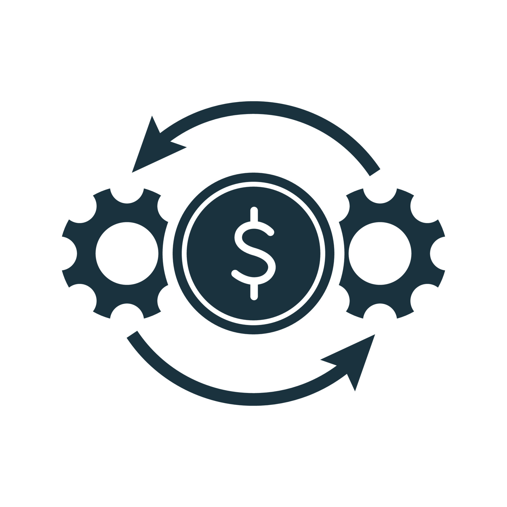 Cost Effective Icon. Cogwheels, Gears and Dollar Symbol. Efficiency and