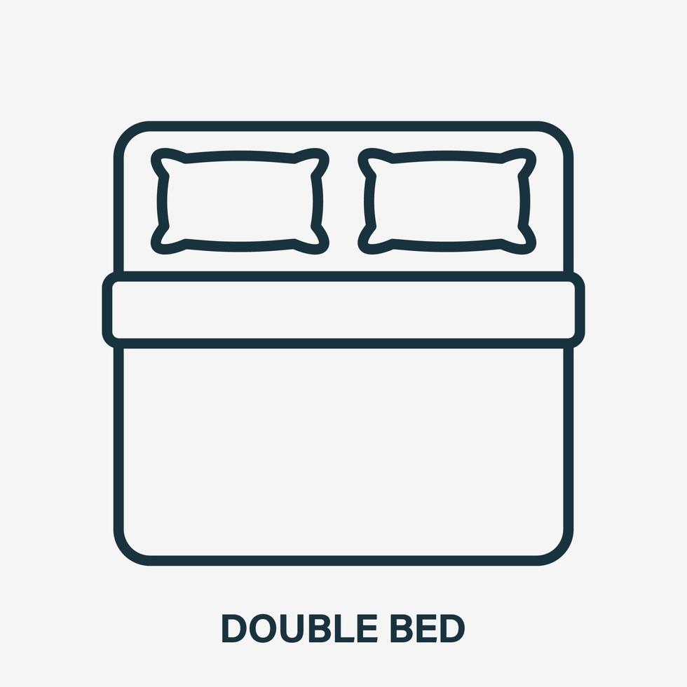 icono de línea de cama doble. pictograma de contorno de almohada y manta. icono lineal de ropa de cama. vista superior. tamaño de la cama. logotipo para tienda de interiores. ilustración vectorial vector