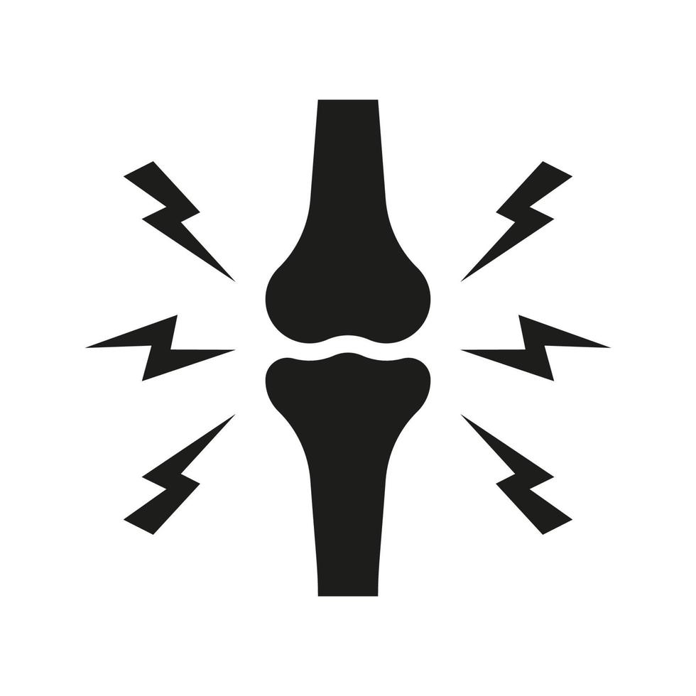 Bones Pain, Injury and Inflammation. Knee Joint Pain Silhouette Icon. Ache of Knee, Hand, Leg Skeleton. Arthritis, Osteoporosis and Bones Joint Illness Black Icon. Isolated Vector Illustration.