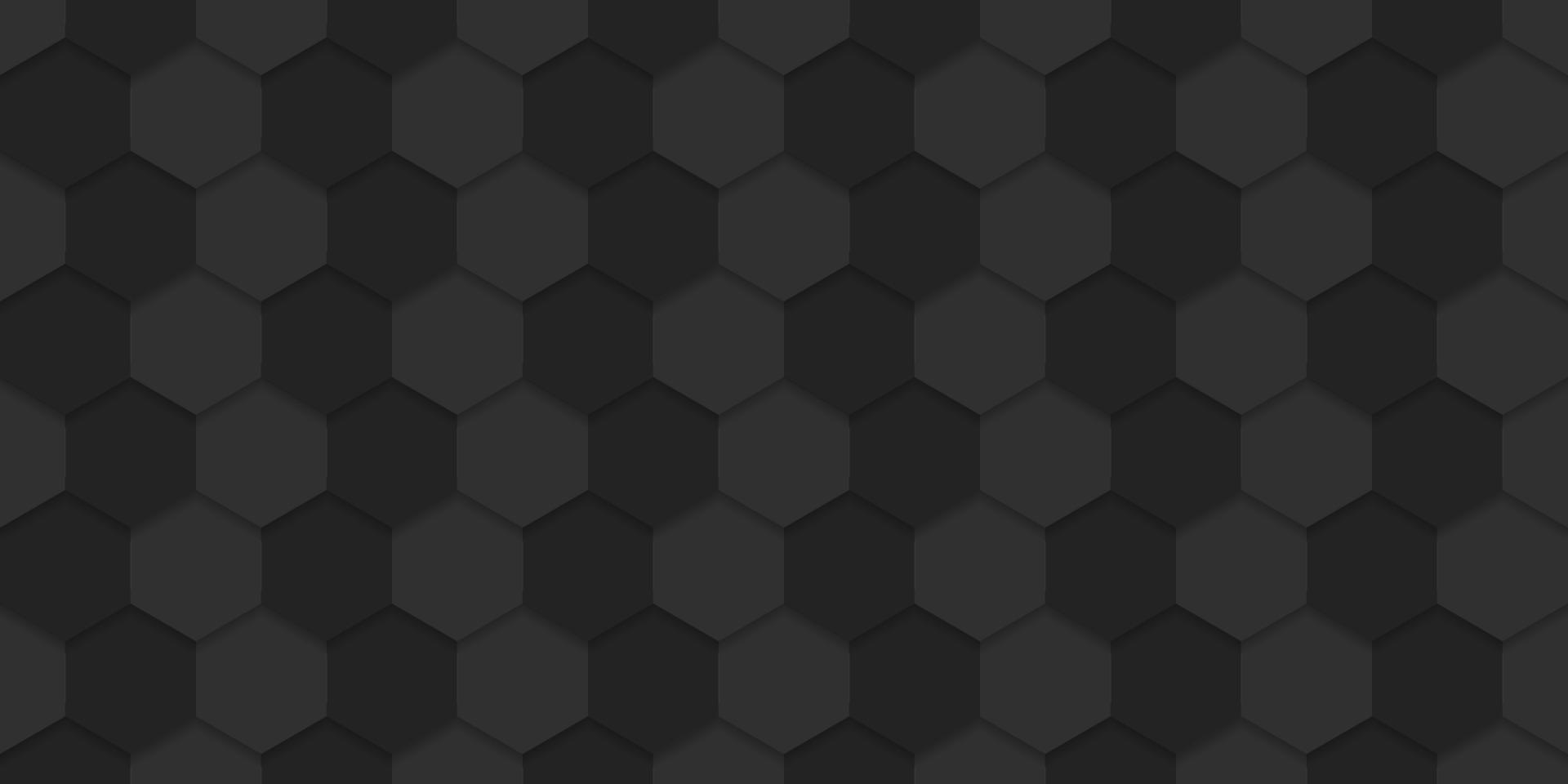 Abstract Dark Horizontal Background. Black Iron Textured Pattern With Hexagons. Steel Honeycomb Texture Wallpaper. Abstract Modern Design. Vector Illustration.